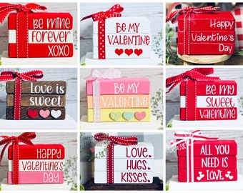 Valentines Day Tiered Tray Book Stacks Valentines Day Decor Valentines Tier Tray Decor Mini Stacked Wooden Book Signs Valentine Decorations