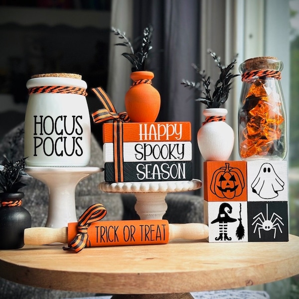 Lot de 3 mini pots de fleurs pour Halloween, plateau à gradins effrayant, plateau à gradins sorcière, décoration Hocus Pocus, pile de livres d'Halloween