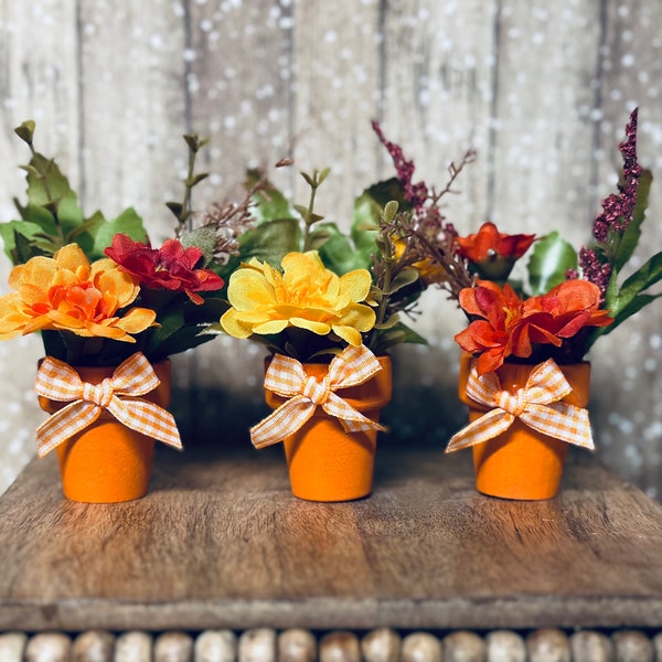 Fall Tiered Tray Decor Tiered Tray Greenery Set of 3 fall floral arrangement mini fall flower pots autumn thanksgiving tiered tray decor