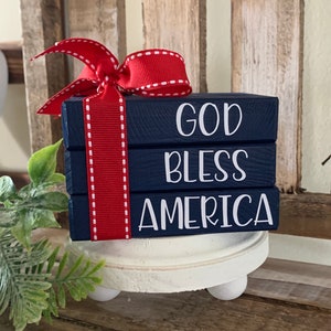 4th of July Tiered Tray Decor Patriotic Decor Fourth of July Decor God Bless America Book Stack Summer Tiered Tray Americana Decor