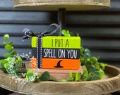 Halloween tiered tray decor, mini wooden books stack, Hocus pocus spell, fall autumn farmhouse decor, Witch Ghost Spiders Pumpkin Decor