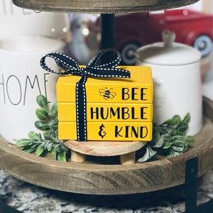 Bee Decor Bee Tier Tray Decor Bumble Bee Decor Honey Bee Decor Bee Mini Wood Book Stack Bumblebee Decor Summer Tier Tray Sign Bee Bookstack