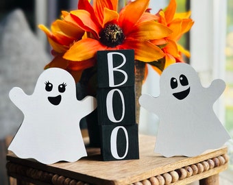 Cute Chunky Ghosts Halloween Tiered Tray Decor Wood Ghosts Halloween Decor Fall Tiered Tray Decor Cute Wooden Ghost Decorations Boo Sign