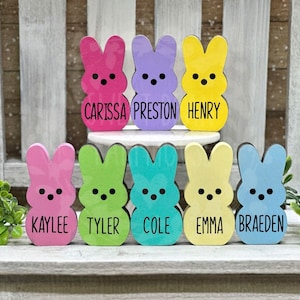 Easter Peeps Bunny Wood Personalized Peeps Bunny Wooden Custom Peeps Bunny Easter Basket Filler Custom Easter Gifts image 1