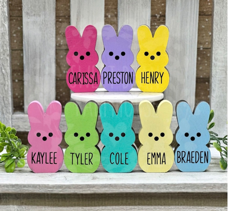 Easter Peeps Bunny Wood Personalized Peeps Bunny Wooden Custom Peeps Bunny Easter Basket Filler Custom Easter Gifts image 1