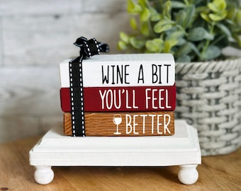 Wine Book Stack Wine Decor Wine Tiered Tray Wine Bar Decor Funny Wine Gifts Funny Wine Sign Gift For Wine Lover Bookstack Tiered Tray Decor