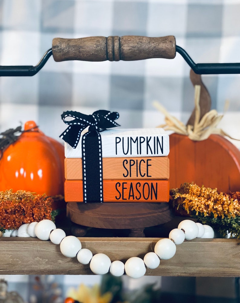 Fall Tiered Tray Mini Wood Book Stack Fall Tier Tray Pumpkin Etsy