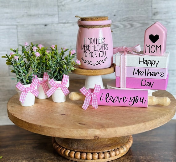 12 Mother's Day Hanging Ornaments Wooden Mother's Day Decorations Rustic Mom Wood Cutout Rope Flower Cupcake Crown Mini Signs Mother S Day Decor Smal