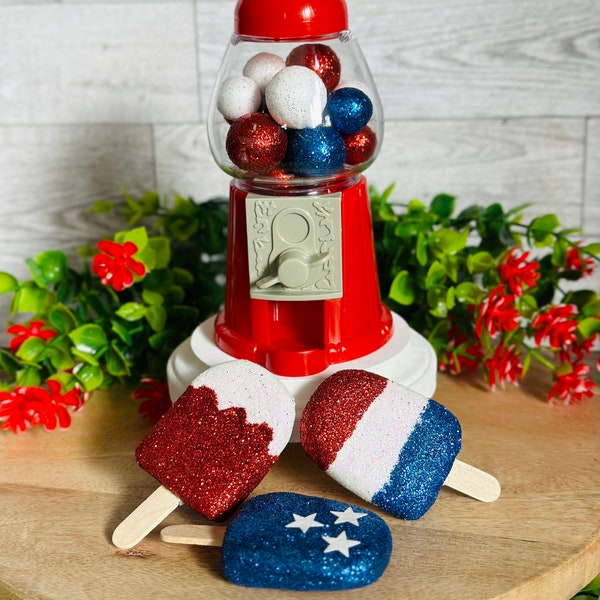 4th of July Tiered Tray Decor Gumball Machine Mini Faux Popsicles Patriotic Decor Fourth of July Decor Americana