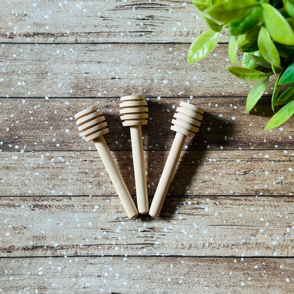 Mini Honey Dippers Wands Mini Dippers 3.15 inches Wood Dippers Honey Spoons Honey Jar Spoon Bee Decor Bee Theme Favor Bumble Bee Decor