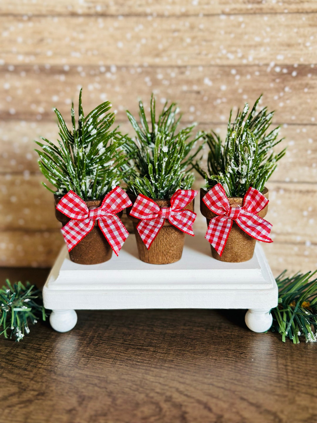 Christmas Tiered Tray Set of 3 Mini Floral Arrangements Christmas Decor