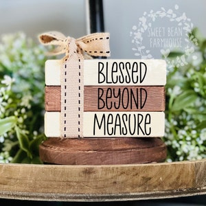 Blessed Beyond Measure Farmhouse Tiered Tray Decor Mini Wood Book Stack Farmhouse Faux Wooden Books Bundle