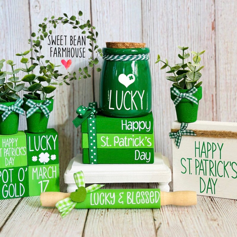 St. Patrick’s Day Tiered Tray Decor Mini Book Stack St Patricks Blocks Decorations Tier Tray Decor