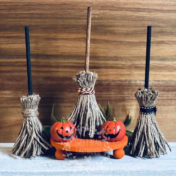 Witches Broom Halloween Tiered Tray Decor Mini Broomstick Witch Tiered Tray Decor Cute Halloween Decor Mini Broom Halloween Home Decorations