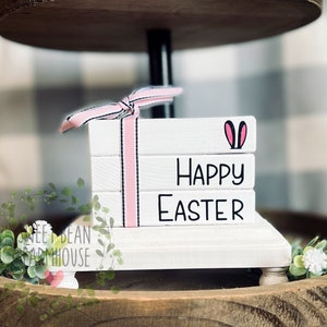 Easter Decor | Easter Tiered Tray Decor | Easter Bunny Book Stack | Easter Decorations | Happy Easter Bookstack | Mini Wood Faux Books