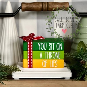Christmas Tiered Tray Decor Christmas Book Stack Mini Wood Bookstack Funny Decorations Christmas Coffee Bar Block Signs Shelf Sitter