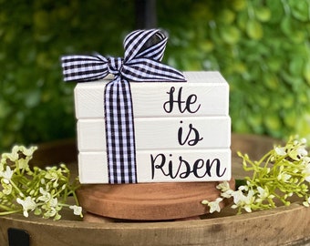 He Is Risen Tiered Tray Easter Decor Christian Resurrection Passover Decoration Farmhouse Tiered Tray Decor Religious Easter Book Stack