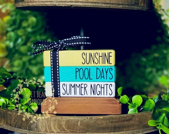 Summer Tiered Tray Decor Summer Book Stack Pool Days Sunshine Summer Shelf Decor Summer Bookstack