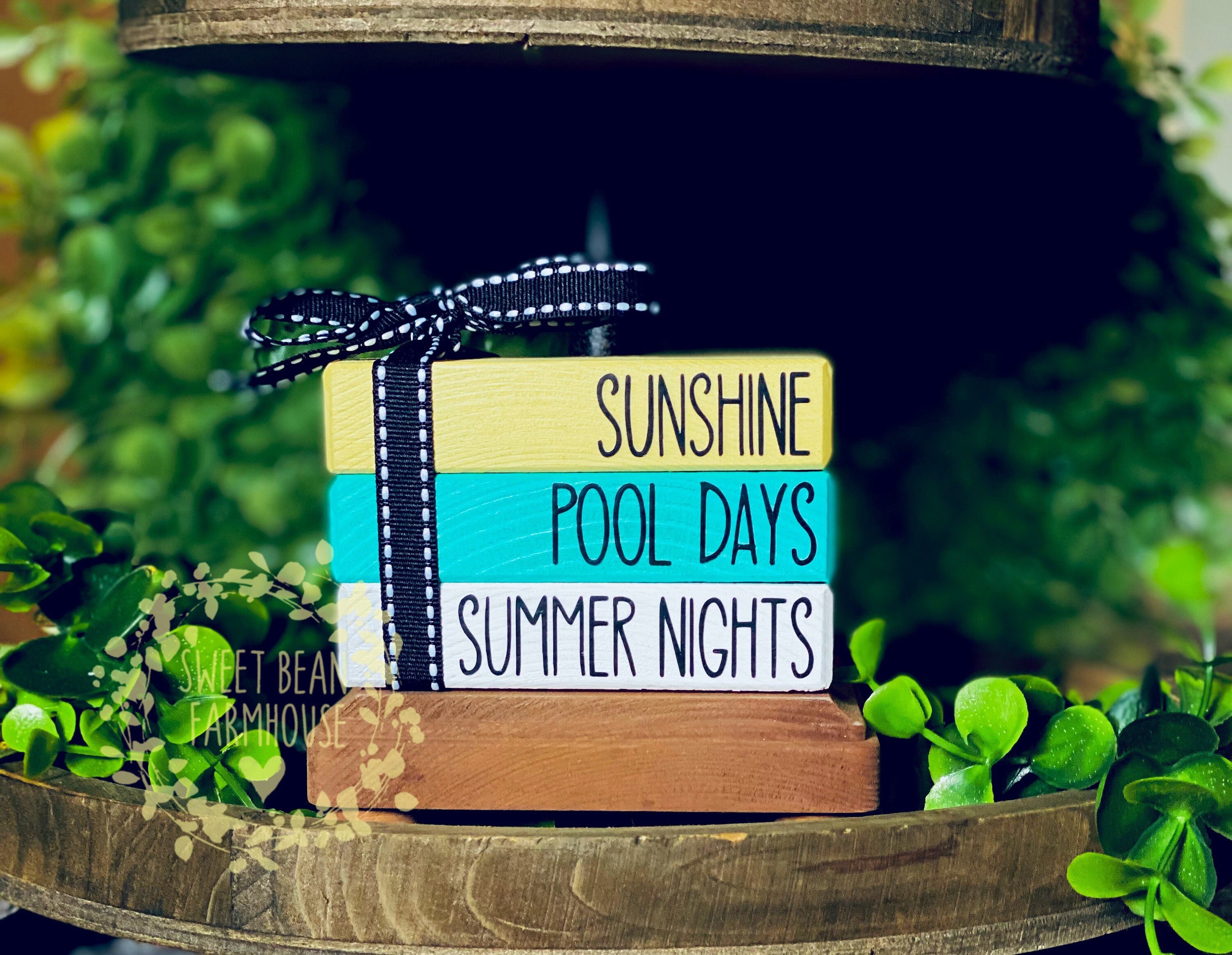 Home & Living Decorative Trays Beach Stacked Wood Books Tiered Tray