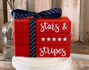 4th of July Tiered Tray Decor Independence Day Patriotic Fourth of July 4th Stars & Stripes Book Stack Summer Tiered Tray Americana Decor