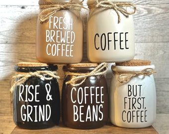 Coffee Bar Jars Coffee Tiered Tray Decor Decorative Jar Coffee Cup Farmhouse Tiered Tray Kitchen Signs Coffee Gifts Coffee Lover Gift