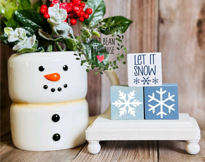 Small Primitive Wood Christmas Blocks, Tiered Tray Christmas Decor, Let