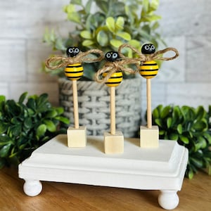 Set of Mini Bees Decor Bumble Bee Decor Honey Bee Decor Bumblebee Tiered Tray Bumble Bee Decor Spring Decor Summer Bee Tiered Tray Decor