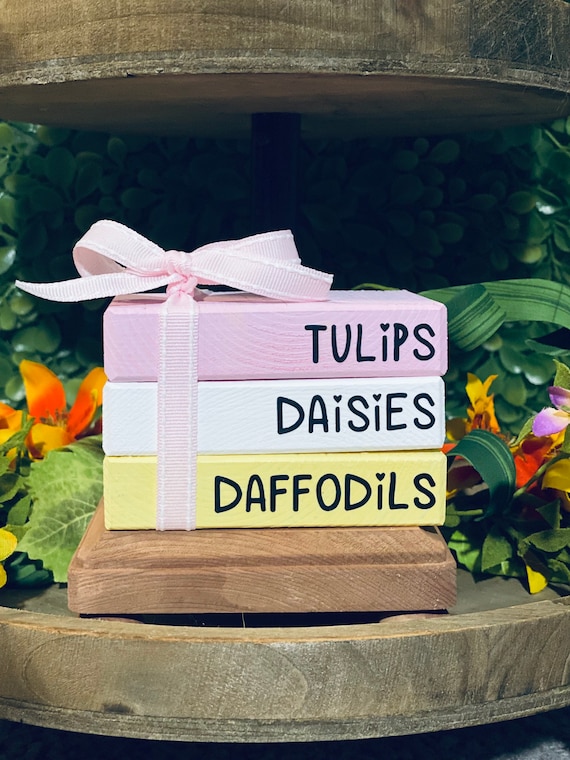 easter tiered tray decor kitchen decor sunshine mini wood book stack