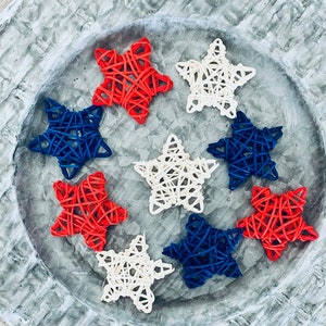 4th of July Tiered Tray Decor Patriotic Independence Day Decor Fourth of July 4th Americana Rattan Stars Bowl Filler Table Scatter Ornaments