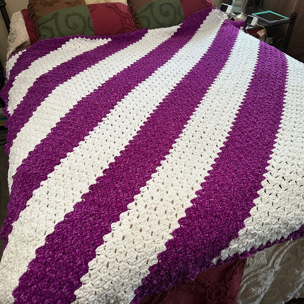 Grape soda/white chenille Afghan