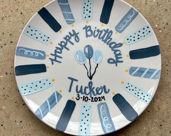 Candle Hand Painted Preppy Grandmillienial Ceramic Birthday Plate
