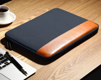 Navy Blue vegan leather waterproof laptop sleeve, case, bag, Macbook