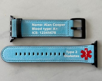 Aangepaste medische Apple Watch-band, medische ID Apple Watch-band, aangepaste medische ID-armband, Apple Watch-band met bericht, medische waarschuwingstag