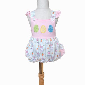 Bunny Patch Ruffle Bubble – Pink Easter Baby Romper