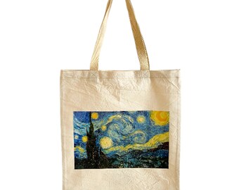 Handmade Calico Tote Bag With Starry Night Van Gogh Design