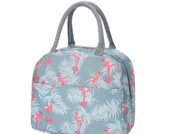 New Design Insulated Waterproof Lunchbag With Outside Pocket And Flamingo Pattern