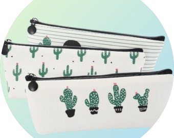 Canvas Pencil/Makeup Cases Cactus Pattern, School/Office Supplies