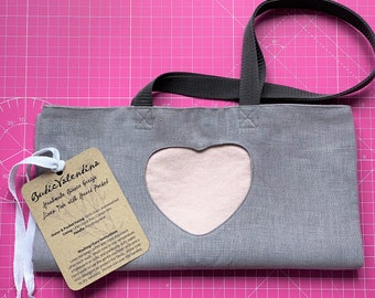 Handmade Bianco Greige Linen Tote With Heart Pocket