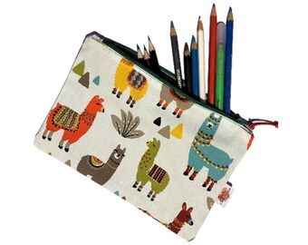 Stylish Cotton Pencil Case Alpaca Pattern, School/Office Supplies