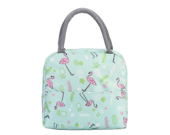 New Design Insulated Waterproof Lunchbag With Outside Pocket And Flamingo Pattern