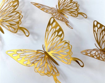 3D Butterfly Wall Art, 3D Wall Art Decals, 12 Piece Gold Butterfly Set, Cake Decoration, Cake Topper, Cupcake