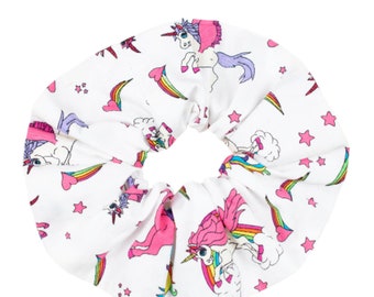 100% Cotton Pink Unicorn Hair Scrunchies, Handmade Scrunchies