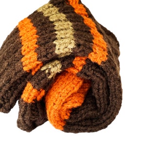 Hand Knitted Socks, One-off Socks - Thick Warm Hand Knitted Socks, Brown With Multiple Bands Hand Knitted Socks - 24cm, Christmas Gift