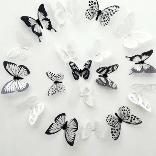 3D Butterfly Wall Art Black and White Kanji Paper Butterflies Etsy