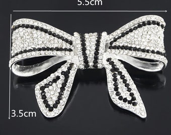 Prosperous-Blooming Black Color Rhinestone Bow Brooches for Women Large Bowknot Brooch Pin Vintage Fashion Jewelry