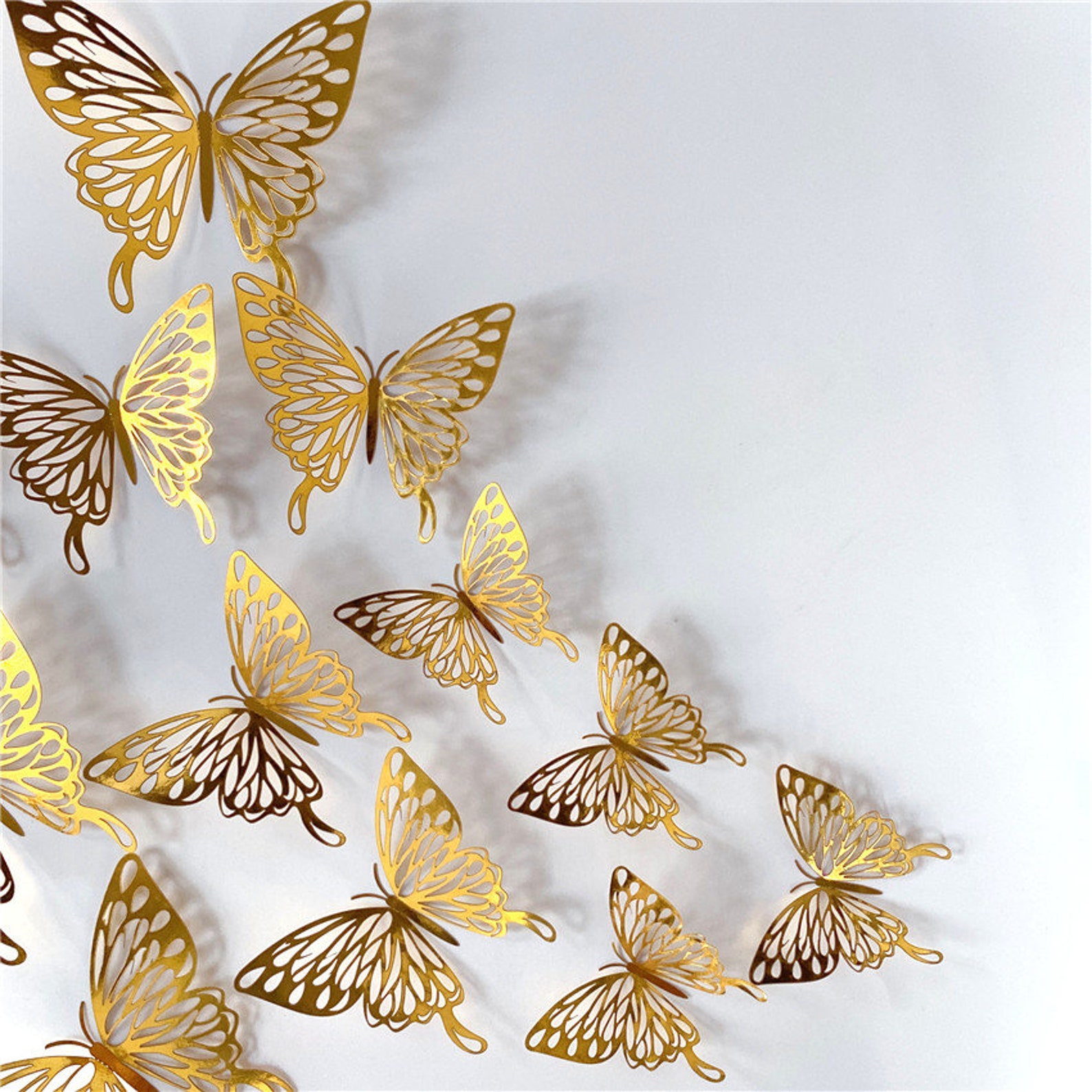 3D Butterfly Wall Art 3D Wall Art Decals 12 Piece Gold Etsy UK