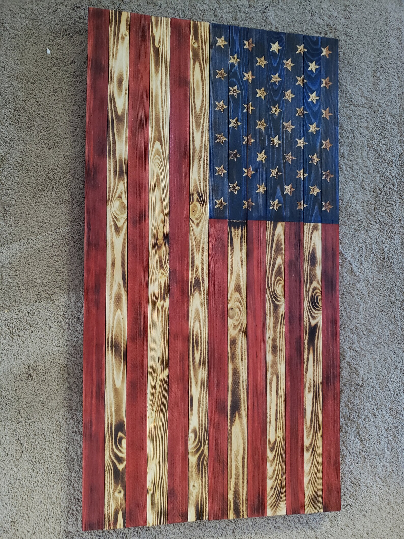 Burnt wood American flag Etsy
