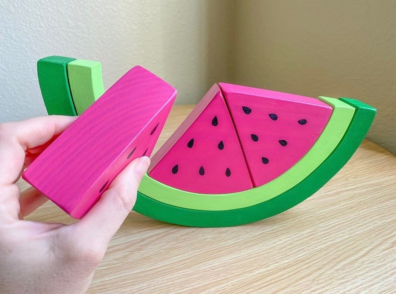 Hölzern Wassermelone Stapel Puzzle Spielzeug / Montessori Waldorf Rollenspiel Essen / Sommer / Sensorisches Spiel Bild 3