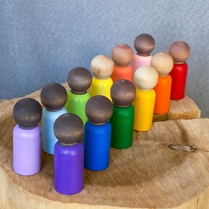 Multicultural Multiracial Rainbow Peg Person Dolls Set of 12 Montessori Waldorf Toy Gift / Easter