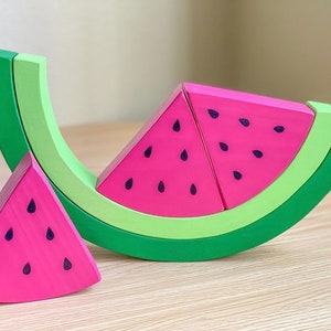 Hölzern Wassermelone Stapel Puzzle Spielzeug / Montessori Waldorf Rollenspiel Essen / Sommer / Sensorisches Spiel Bild 1